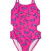 Traje de baño enterizo para niña color fucsia con estampado de mariposas disponible en Rosy Badia.
