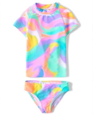 traje de baño de dos piezas para niña tie dye pastel con camiseta