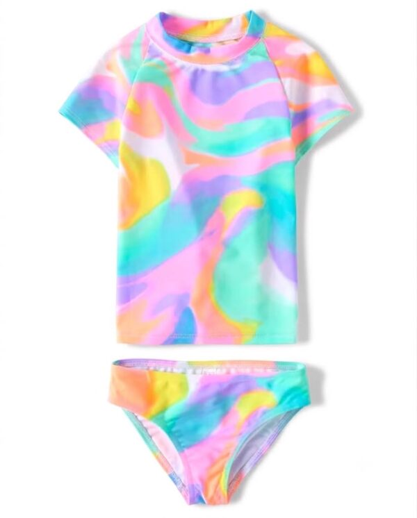 traje de baño de dos piezas para niña tie dye pastel con camiseta