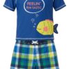 Set de traje de baño infantil con camiseta UV UPF 50+ de pez y bermuda de cuadros disponible en Rosy Badia.