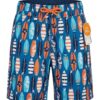 Bermuda de baño infantil con estampado de tablas de surf y protección solar UPF 50+ disponible en Rosy Badia.