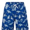 Short de baño infantil azul con estampado de tiburones para niño disponible en Rosy Badia.