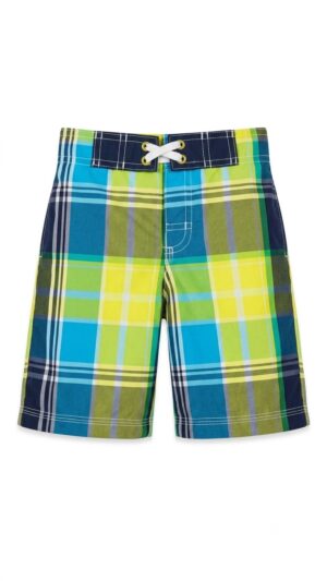Short de baño infantil de cuadros en azul, verde y amarillo para niño disponible en Rosy Badia.
