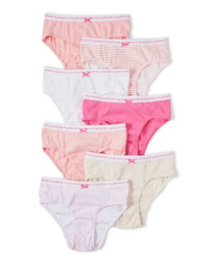 Set de 7 pantis infantiles Gymboree en tonos rosados con diseños lisos, rayados y estampados.