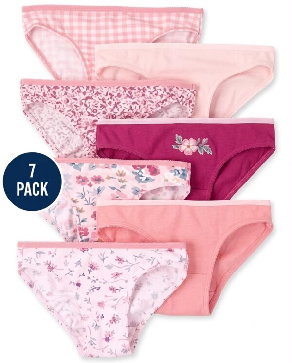 Set de 7 pantis infantiles Gymboree con estampados florales y colores rosa para niñas.