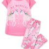 Pijama infantil para niña de algodón con diseño Be Magical, dos unicornios y pantalón largo estampado de unicornios.