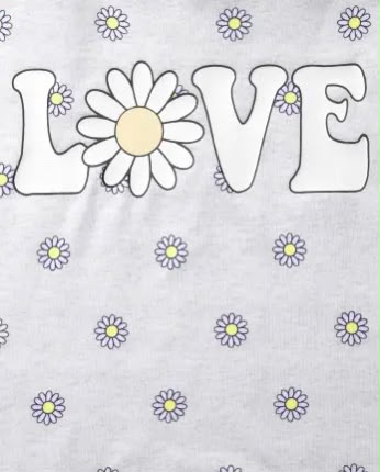 conjunto infantil de verano con capucha "love" y margaritas para niña