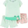pijama infantil cocodrilo para niña – conjunto de 3 piezas con dos shorts