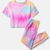 conjunto infantil tie dye pastel de 2 piezas para niña