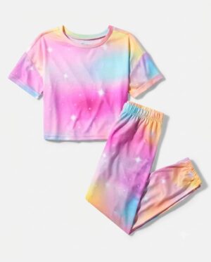 conjunto infantil tie dye pastel de 2 piezas para niña