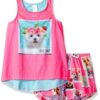 pijama infantil sin mangas con gatito floral – 2 piezas para niña