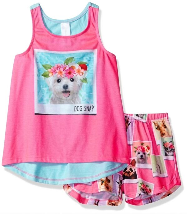 pijama infantil sin mangas con gatito floral – 2 piezas para niña