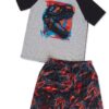 Pijama infantil para niño con camiseta de T-Rex y short estampado con dinosaurios.