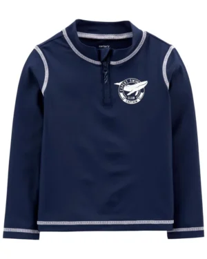 Camiseta UV infantil Carter's® azul marino de manga larga con protección solar UPF 50+ para niño disponible en Rosy Badia.
