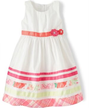 Home vestido blanco floral para niña con cinturón rosa