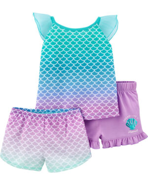 set de 3 piezas para niña estampado de sirena
