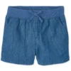 short denim azul con cintura tejida para niña