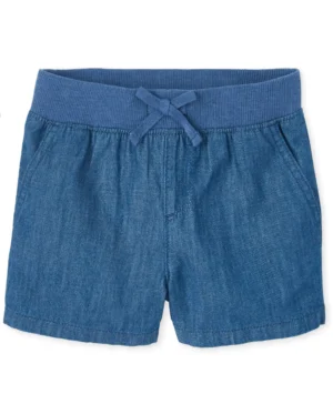 short denim azul con cintura tejida para niña