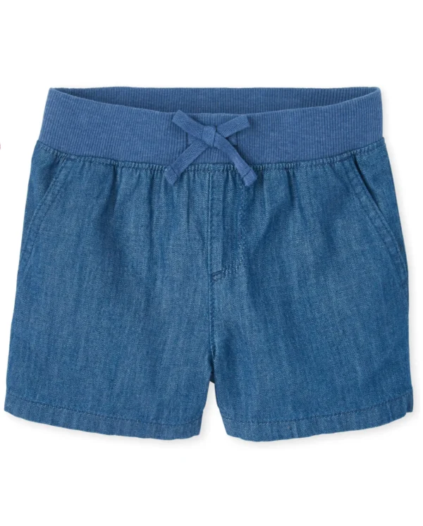 short denim azul con cintura tejida para niña