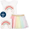 conjunto de arcoíris para niña con falda de tul – 2 piezas