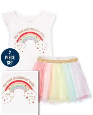 conjunto de arcoíris para niña con falda de tul – 2 piezas
