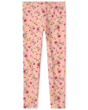 leggings rosados con estampado floral para niña