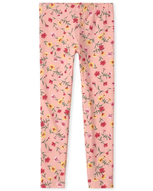 leggings rosados con estampado floral para niña