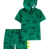 pijama infantil carter's de dinosaurio verde con capucha – 2 piezas