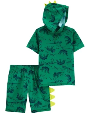 pijama infantil carter's de dinosaurio verde con capucha – 2 piezas