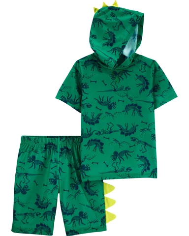 pijama infantil carter's de dinosaurio verde con capucha – 2 piezas