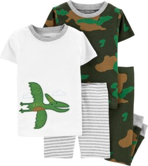 pijama infantil 4 piezas dinosaurio y camuflaje para niño
