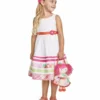 vestido blanco floral para niña con cinturón rosa
