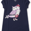 camiseta azul marino con búho para niña – gymboree