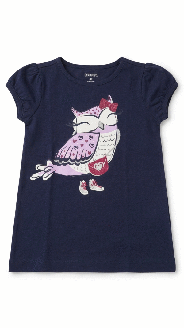 camiseta azul marino con búho para niña – gymboree