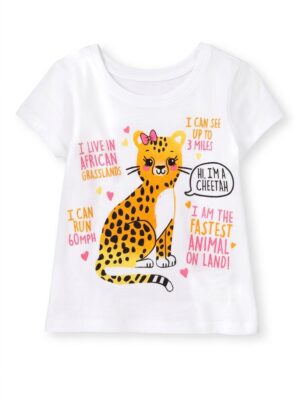 camiseta blanca de niña con guepardo