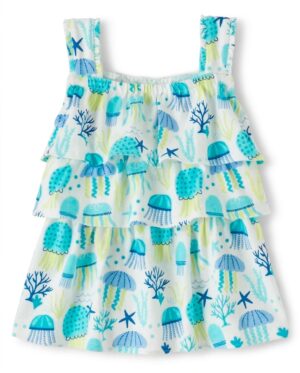 blusa blanca de niña con medusas y volantes