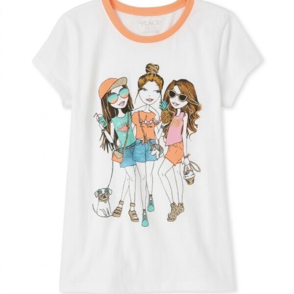 camiseta blanca de amigas para niña