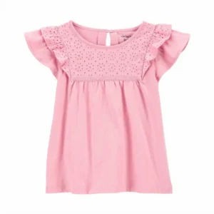 blusa infantil rosa con bordado inglés carter's