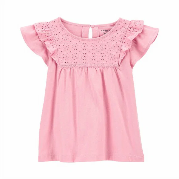 blusa infantil rosa con bordado inglés carter's