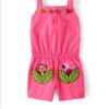 enterizo infantil tropical rosa con bordado floral y aplicaciones de mono y loro