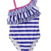 traje de baño infantil enterizo de rayas con volantes para niña