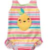 traje de baño infantil enterizo de rayas multicolor con limón para niña