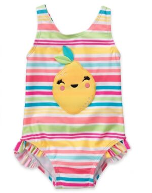 Home traje de baño infantil enterizo de rayas multicolor con limón para niña