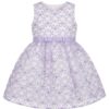 vestido infantil de fiesta blanco con mariposas lila y cinturón para niña