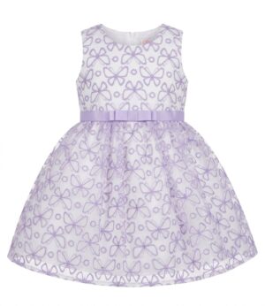 Home vestido infantil de fiesta blanco con mariposas lila y cinturón para niña