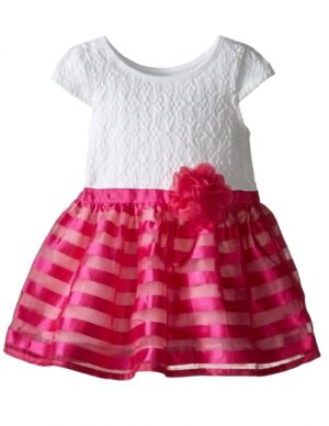 Home vestido infantil blanco y fucsia con falda de organza a rayas para niña