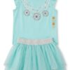 conjunto infantil para niña con falda de tul y blusa color aqua
