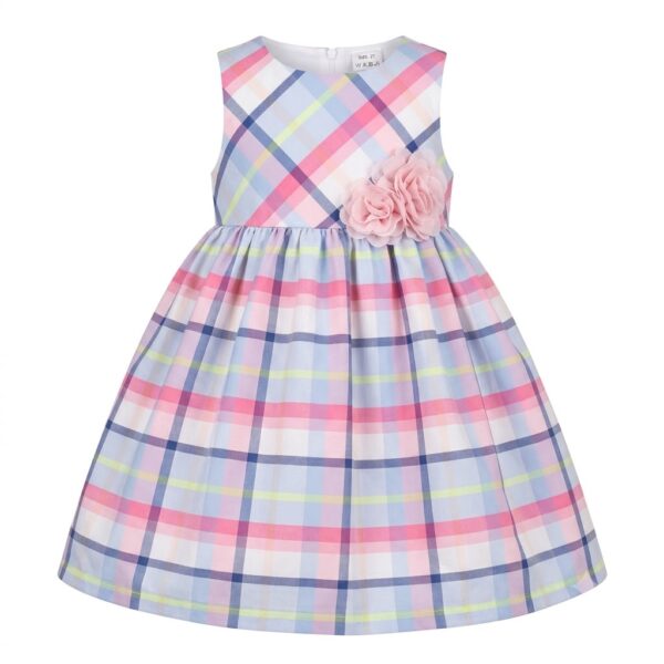vestido infantil cuadros pastel con flores decorativas