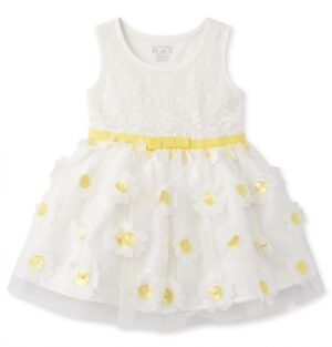 Home vestido infantil de encaje con flores margaritas amarillas