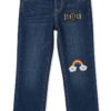 jeans infantil stretch azul oscuro con bordado de arcoíris – the children's place